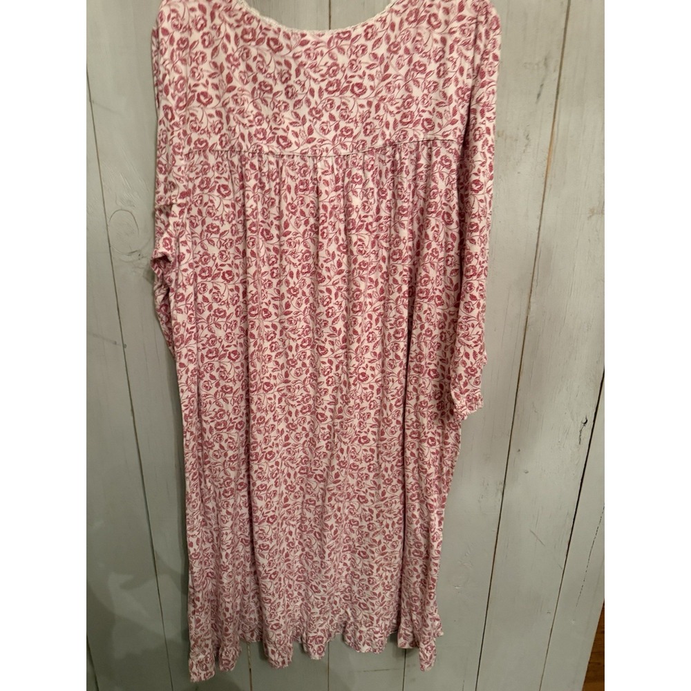 Eileen West Red White Floral Nightgown Lace Trim Button Front Soft Knit Sz XL - Picture 4 of 10